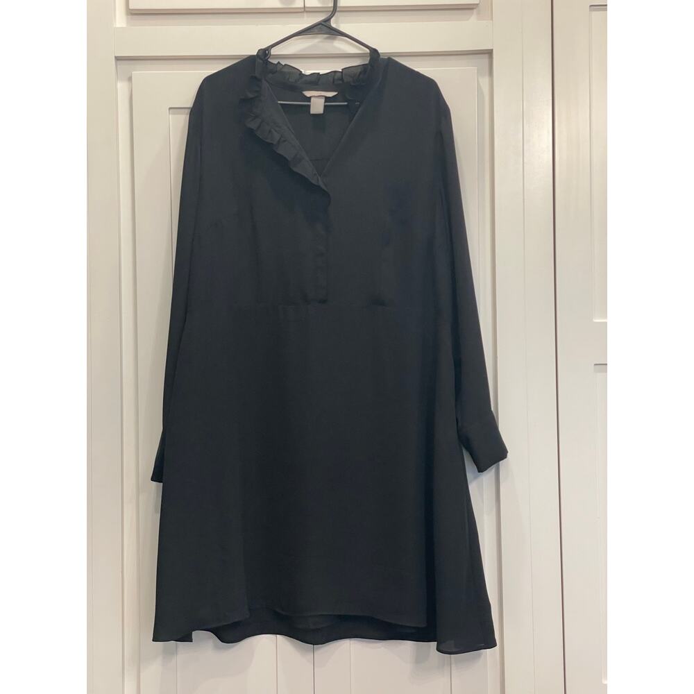 H&M Black silky sheer long sleeve ruffled dress XL